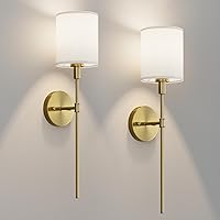 Tipace Wall Sconces Sets of 2,Classic Brushed Brass Sconces Wall Lighting,Bathroom Vanity Light Fixture with Fabric Shade,Wall Mount Lamp for Bathroom,Bedroom,Hallway,Kitchen(Bulb not Include)