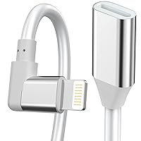 iPhone Charger Extension Cable,[Apple MFi Certified] 90 Degree Lightning Charging Male to Female Extender Dock Cable Adapter for iPhone 14 Pro Max/13/12/11/XS/XR/X/8/7/6 Pass Data Audio