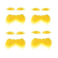 4 Set Yellow Mustache and Eyebrows Fake Beard Cosplay 100th Day of School Halloween Christmas Carnival Party Costume Accessories