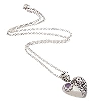 NOVICA Handmade .925 Sterling Silver Amethyst Pendant Necklace Heart Shaped Purple Indonesia Ultra Violet Birthstone 'Swirling Passion'
