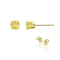 Solid 14K Gold or 14K Gold Plated 925 Sterling Silver Yellow, White or Rose Gold 5mm Round Genuine Gemstone Birthstone Stud Earrings