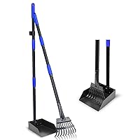 Pooper Scooper, Dog Pooper Scooper Tray and Rake Set with Adjustable Stainless Steel Long Handle for Large Medium Small Dogs (Blue)