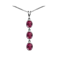 Beautiful Jewellery Company BJC® Solid 9ct White Gold Natural Pink Topaz Triple Drop Oval Gemstone Pendant 4.50ct & 9ct White Gold Curb Necklace Chain