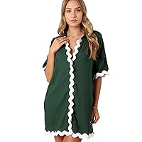 Songling Summer Dresses for Women 2024 V-Neck Short Sleeve Casual Loose Button Down Mini Dress with Pockets