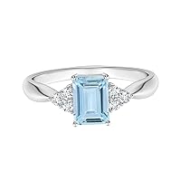 0.50 Ct Emerald Cut Aquamarine Gemstone 9K Gold Solitaire Stackable Single Stone Ring