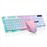 Mechanical Keyboard and Mouse Combo RGB Gaming 104 Keys Blue Switches Wired USB Keyboards,Programmable Gaming Mouse for Computer Desktop White(White)