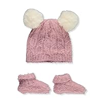 Laura Ashley Baby Girls' 2-Piece Novelty Yarn Hat & Booties Set - mauve, 3-6