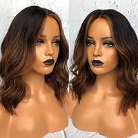 13x6 Loose Wave Highlights 1b30 Short Bob Human Hair Wig HD Transparent Lace Front wig Brazilian Hair 10inch Ombre Black Brown Color 150% Density Short Wig Wave Pre Plucked With Baby Hair