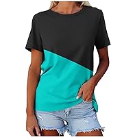 Womens Short Sleeve Crewneck Shirts Color Matching Casual Tee T-Shirt Casual Oversized T Shirts Summer Loose Tops