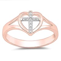 Round Cut D/VVS1 Diamond Engagement Heart Cross Wedding Ring for Women's Girl's 14k Gold Plated 925 Sterling Silver