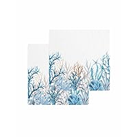 Blue Nautical Coastal Kitchen Towels Set of 2, Waffle Microfiber Towels Cleaning, Summer Beach Coral Seaside Absorbent Dish Towels Cloths Decorative Hand Towels for Bathroom 12x12 Inch