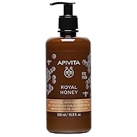 Apivita Royal Honey Shower Gel with Essential Oils, Creamy Moisturizing Body Wash Infused with Thyme Honey & Propolis Extract, Nourishing Cleanser Soothes Irritation and Hydrates, 16.9 Fl Oz