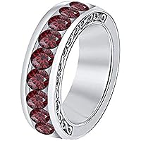 1.80CTW Eternity 14k White Gold Plated Round Cut Red Garnet 9-Stone Mens Rings Sterling Silver Wedding Band Ring