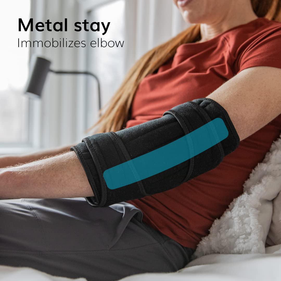 BraceAbility Cubital Tunnel Syndrome Brace - Comfy Elbow Pain Immobilizer Splint for Sleeping, Tennis or Golfer Tendonitis Treatment, Ulnar Nerve Entrapment, Arthritis, Surgery Recovery Support - S/M
