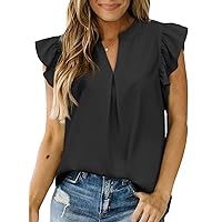 Dokotoo Womens Summer Tops Dressy Casual V Neck Ruffle Short Sleeve Solid Blouses Tops