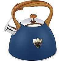 Tea Kettle 3L Stovetop Whistling Teakettle Tea Pot,Food Grade Stainless Steel Teapot Tea Kettles for Stove Top,Cool Wood Pattern Handle,Loud Whistle and Anti-Rust,Suitable for All Heat Source (Blue)