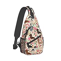 Dog Flower Print Crossbody Backpack Shoulder Bag Cross Chest Bag For Travel, Hiking Gym Tactical Use