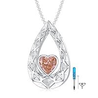 SOULMEET Crushed Ice Cut Simulated Heart Diamond Teardrop Necklace for Ashes, Custom Gold/Silver Teardrop-Shape Birthstone Urn Locket with Real Gold Chain for Pet Human Ashes
