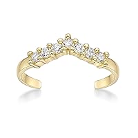 Lavari Jewelers Cubic Zirconia Adjustable Band Open Chevron Toe Ring for Women I 10k White or Yellow Gold Toe Ring I One Size Fits Most Toes I Classic 4 mm Wide CZ Body Jewelry