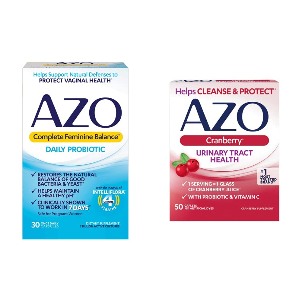 AZO Complete Feminine Balance Daily Probiotics for Women, 30 Count & Cranberry Urinary Tract Health Supplement, 50 Count