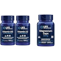 Life Extension Vitamin D3 125 Mcg 5000 Iu and Magnesium 500 Mg Capsules Bundle