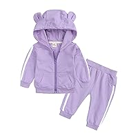 Baby Boy Formal Shirt Infant Sweatshirt+Pants Zipper Boys Hooded Ear Baby Outfits Bear's Girls (Purple, 3-6Months)