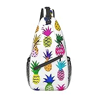 Rainbow Pineapple Print Crossbody Sling Backpack Sling Bag Travel Hiking Chest Bag Daypack