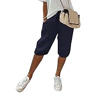 Womens Linen Shorts High Waisted Summer Casual Shorts Drawstring Comfy Elastic Waist 2024 Bermuda Shorts with Pockets