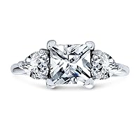 Personalize Timeless 3CT AAA Cubic Zirconia Past Present Future Square Solitaire Princess Cut Engagement Promise Ring For Women Side Stone Heart Shape CZ .925 Sterling Silver Customizable