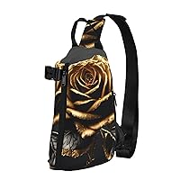Black And Gold Flowers Print Crossbody Backpack Cross Pack Lightweight Sling Bag Travel, Hiking