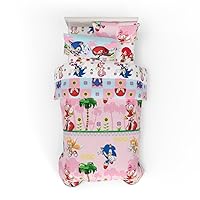 Franco Sonic The Hedgehog Girl Anime Kids Bedding Super Soft Comforter and Sheet Set with Sham, 5 Piece Twin Size, (Official Licensed Product)