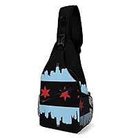 Chicago City Flag Sling Bag Full Print Crossbody Backpack Shoulder Bag Lightweight One Strap Travel Hiking Daypack