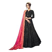 Black Bollywood Designer Cocktail Party wear Indian Designer Neck Pattern Pure Cotton Long Anarkali Gown Dress 1681