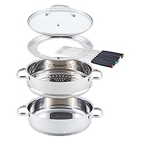 Nuwave 18/8 Stainless Steel Ultimate Cookware Set, Free of PTFE, PFOA, PFOS, Fondue Pot Set, Works On ALL Cooktops and Induction Cookers, Steamer Basket, Glass Lid & 8 Fondue Forks Included (Renewed)