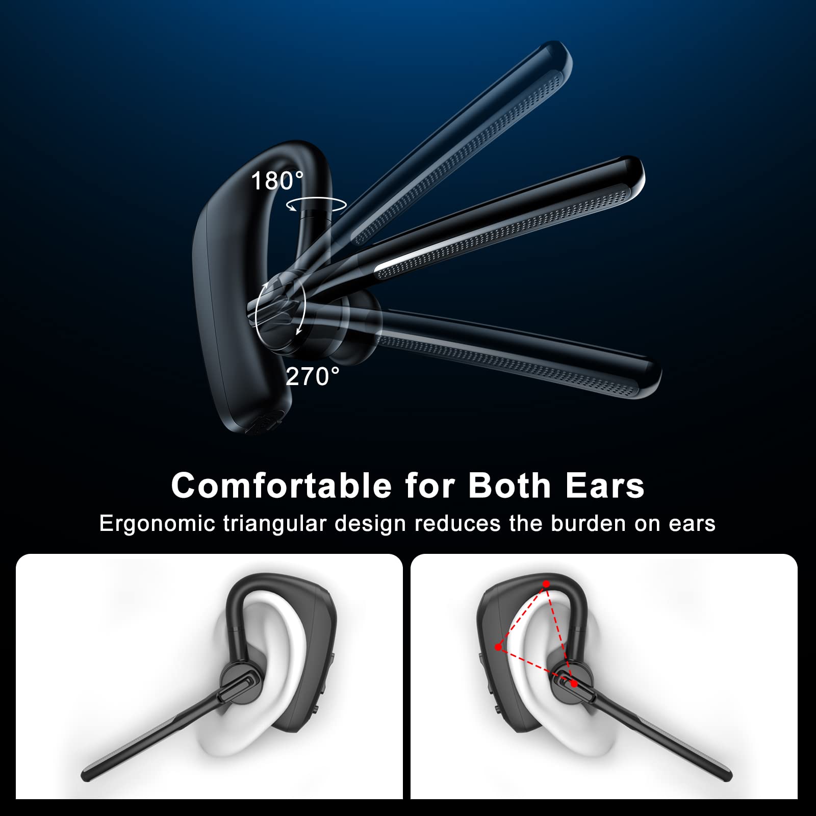 emotal Bluetooth Headset Dual-Mic ENC +CVC 8.0 Noise Cancelling Aptx HD HiFi Stereo15Hours HD Talktime 200Hours Standby Bluetooth Earpiece Compatible for iOS/Android Cellphone with Storage Case