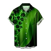 Men St. Patrick's Day Button Down Shirt Green Shamrock Printed Shirts Tops Short Sleeve Casual Hawaiian Blouses