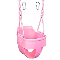 Premium High Back Full Bucket Toddler Swing Seat with Finger Grip, Plastic Coated Chains for Safety and Carabiners for Easy Install - Pink - Squirrel Products