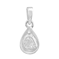 0.35 CTW Natural Diamond Polki Solitaire Pendant 925 Sterling Silver Platinum Plated Slice Diamond Jewelry