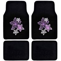 BDK Pink Flowers Design Carpet Car Floor Mats for Auto Van Truck SUV-4 Pieces Front & Rear Full Set with Rubber Backing-Universal Fit