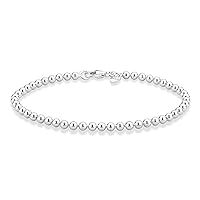 Miabella 925 Sterling Silver Italian Handmade 3mm Bead Ball Strand Chain Bracelet for Women Made in Italy