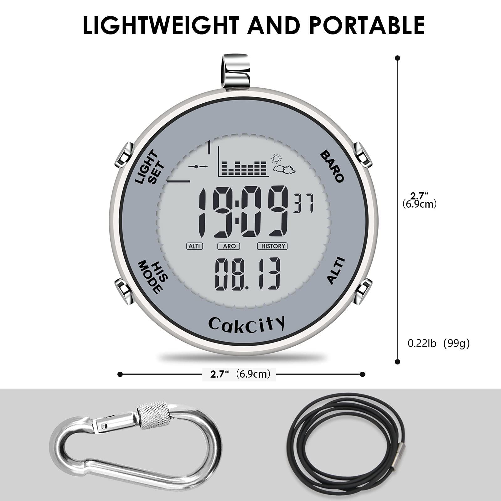 CakCity Mens Digital Pocket Watch with Chain Waterproof Outdoor Fishing Clip on Watches with Weather Altimeter Barometer Thermometer Stopwatch