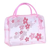 Clear Cosmetic Bag Flower Waterproof Plastic Zipper Bags Portable Travel Toiletry Organizer with Handle