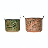 Creative Co-Op Metal Handles and Marbled Pattern, Set of 2 Buckets, 15