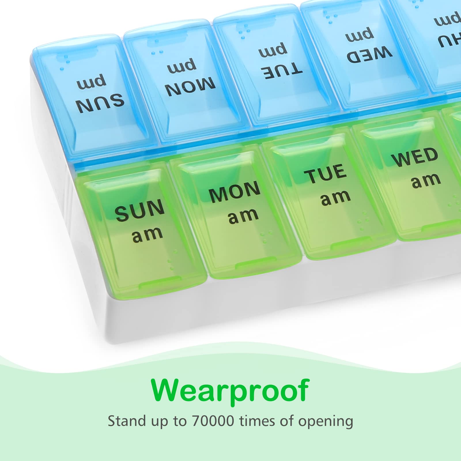 Large Pill Organizer 2 Times a Day, Weekly Pill Box , AM PM Pill Case, Pill Container 7 Day (Green-Blue)