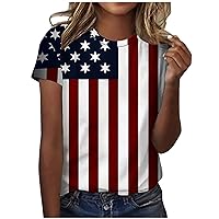 Women's Stars Stripes Patriotic Shirts Fourth of July Tee Tops Short Sleeve Ladies Blouses American Flag Print Outfit