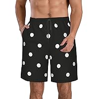 Black and White Polka Dot Print Men's Beach Shorts Hawaiian Summer Holiday Casual Lightweight Quick-Dry Shorts