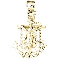 18K Yellow Gold Mariner's Crucifix Pendant, Made in USA