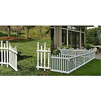 Zippity Outdoor Madison Vinyl 62in W x 30in H Gate Kit with Fence Wings and 113in No Dig Garden Picket Fence Panels, White