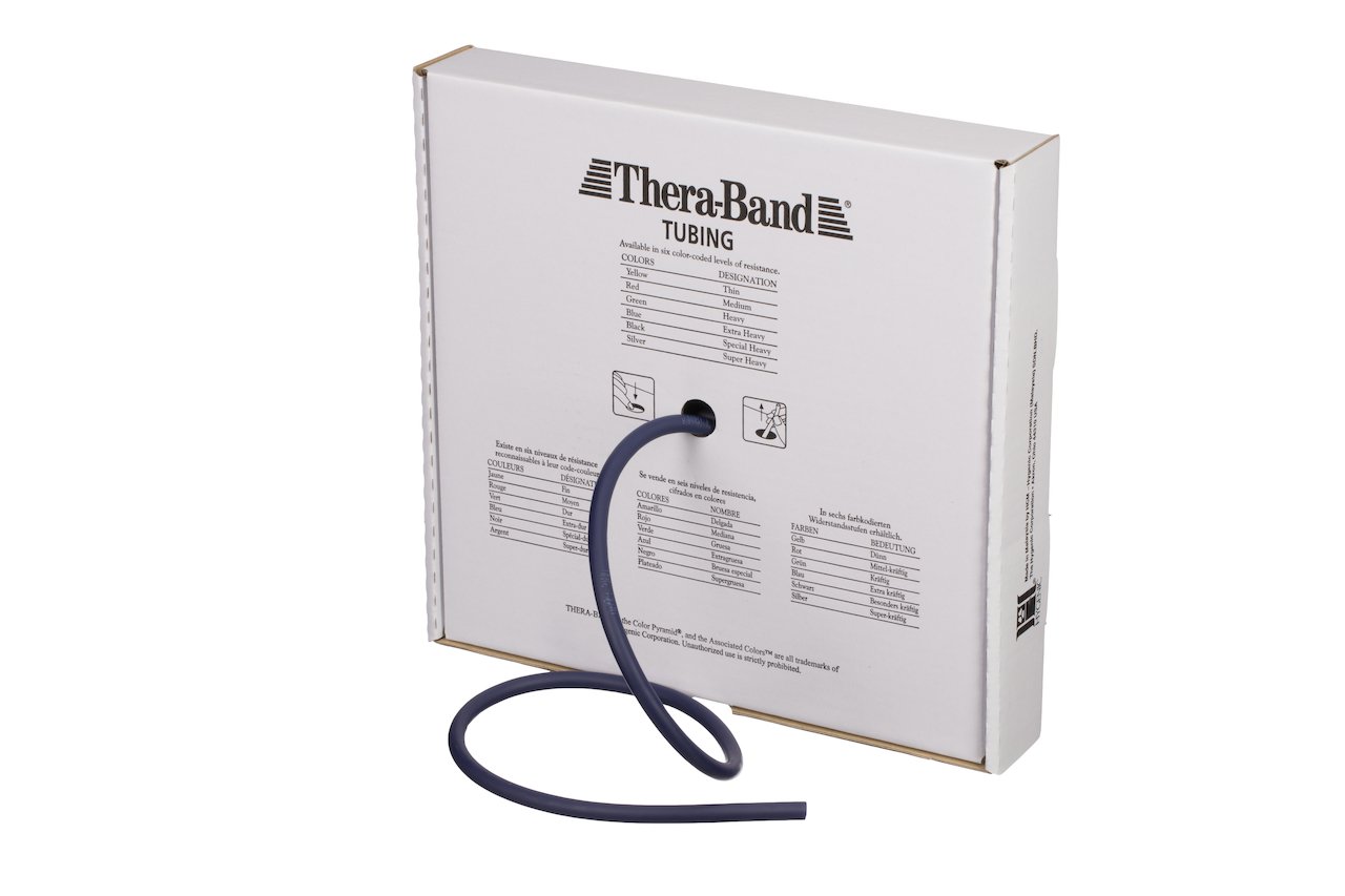 THERABAND Resistance Tubes, Professional Latex Elastic Tubing For Full Body, Core Exercise, Physical Therapy, Lower Pilates, At-Home Workout, & Rehab, 25 Foot, Blue, Extra Heavy, Intermediate Level 2