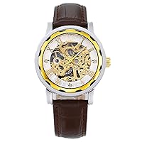 Retro Leather Strap Men’s Automatic Self-Winding Hollow Out Waterproof Wristwatch